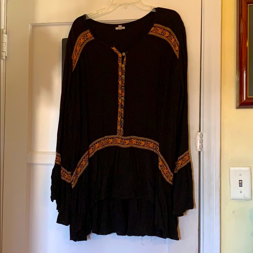 Black And Orange Oversized Bohemian Top